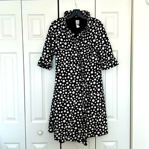 Sara Campbell ruffled polka dot black and white wrap dress size L